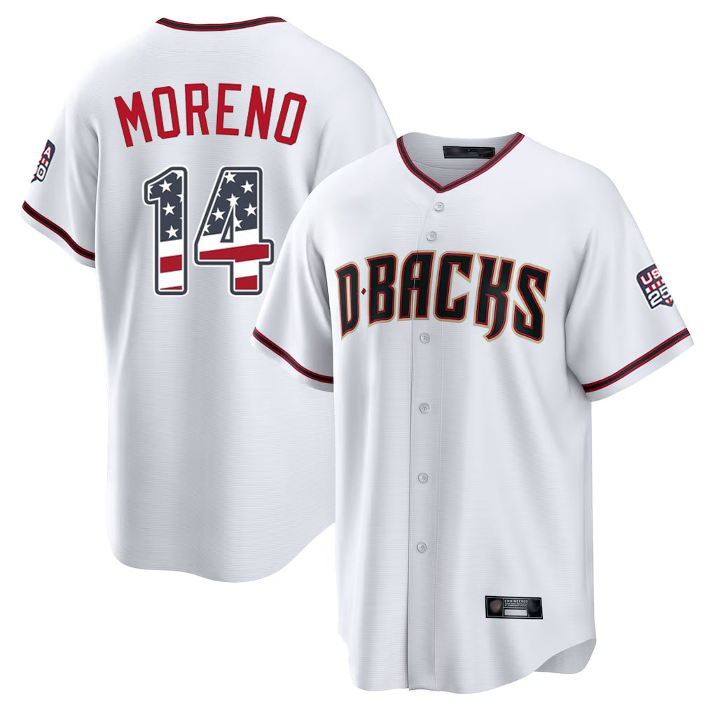 Arizona Diamondbacks #14 Gabriel Moreno Player White HOLBERT USA 250 Fourth of July Home Game Stitched Jerseys