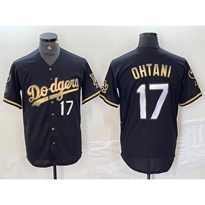 Los Angeles Dodgers #17 Shohei Ohtani Number Black Gold HOLBERT Fashion Stitched Cool Base Limited Jersey