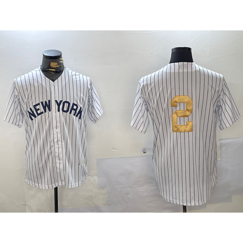 New York Yankees #2 Derek Jeter White HOLBERT Pinstripe Without Name Fashion Cool Base Jersey 2