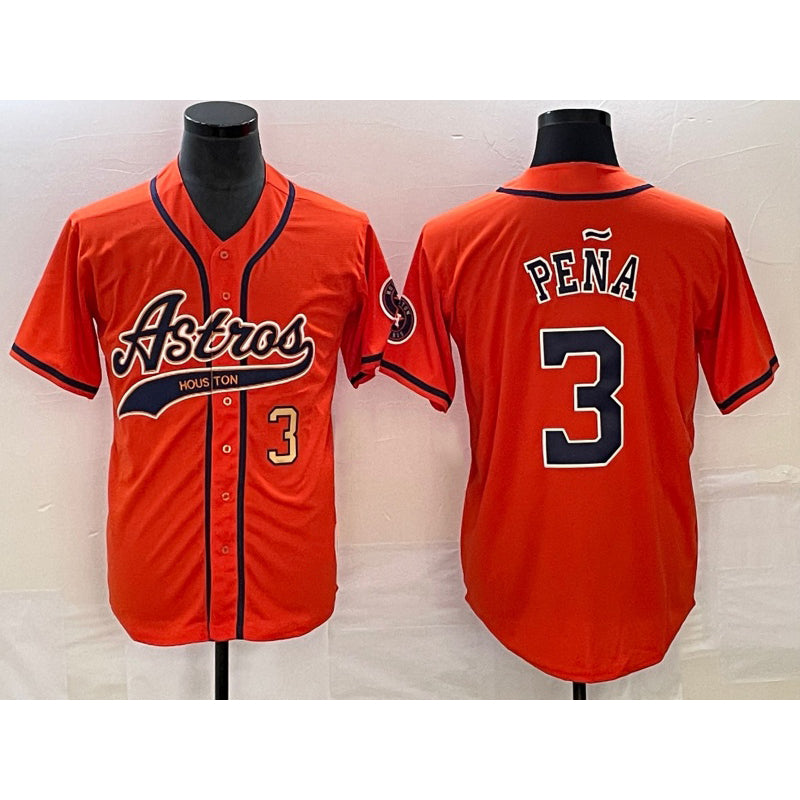 Houston Astros #3 Jeremy Pena Number Orange HOLBERT With Patch Cool Base Stitched Jersey