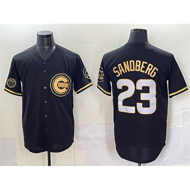 Chicago Cubs #23 Ryne Sandberg Black HOLBERT Gold 'Ryne Sandberg Tribute' Vapor Limited V2 Stitched Jersey