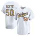 Los Angeles Dodgers #50 Mookie Betts White HOLBERT 2025 Gold Collection Limited Stitched Jersey