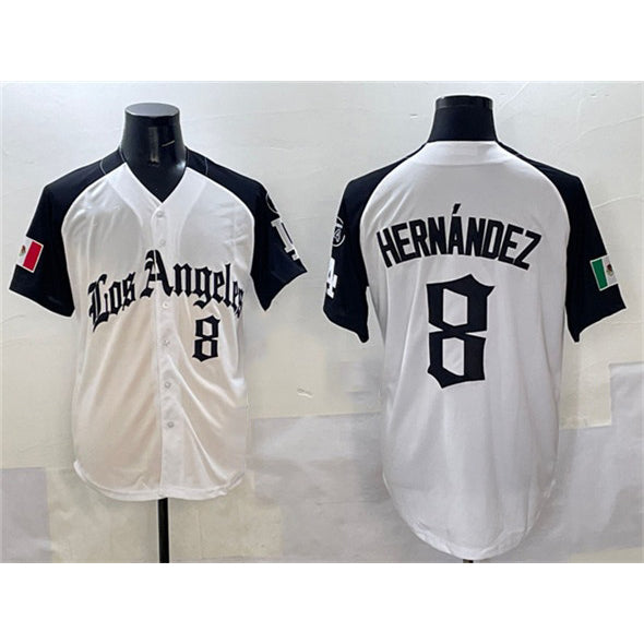 Los Angeles Dodgers #8 Enrique Hernandez White Black HOLBERT Mexico 2025 LA Gothic Style With Fernando Patch Vapor Premier Limited Stitched Jersey