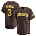 San Diego Padres #3 Jackson Merrill Brown HOLBERT 2024 Away Limited Stitched Jersey