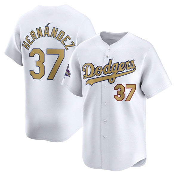 Los Angeles Dodgers #37 Teoscar Hernandez White HOLBERT 2025 Gold Collection Limited Stitched Jersey