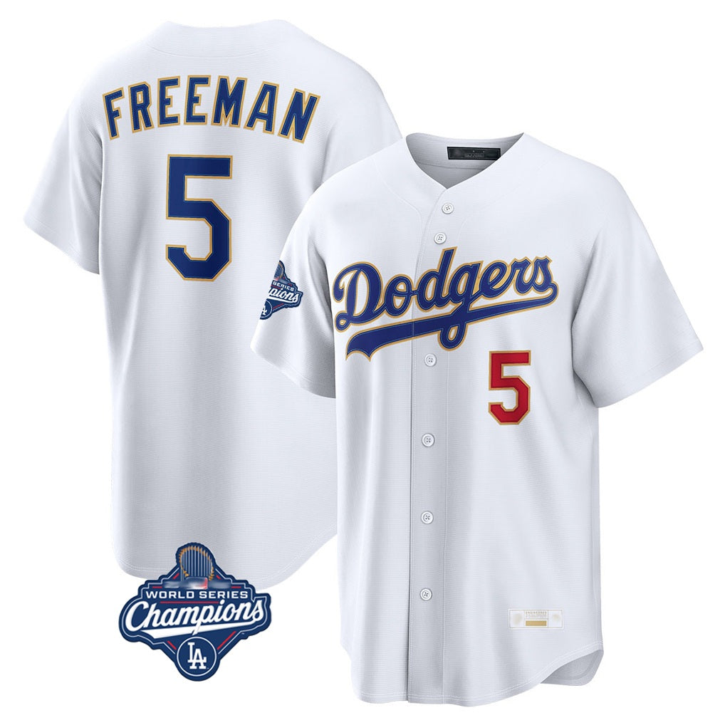 Los Angeles Dodgers #5 Freddie Freeman Player Gold White HOLBERT World Series Meet 2026 Collection Stadium Limited Stitched Jerseys