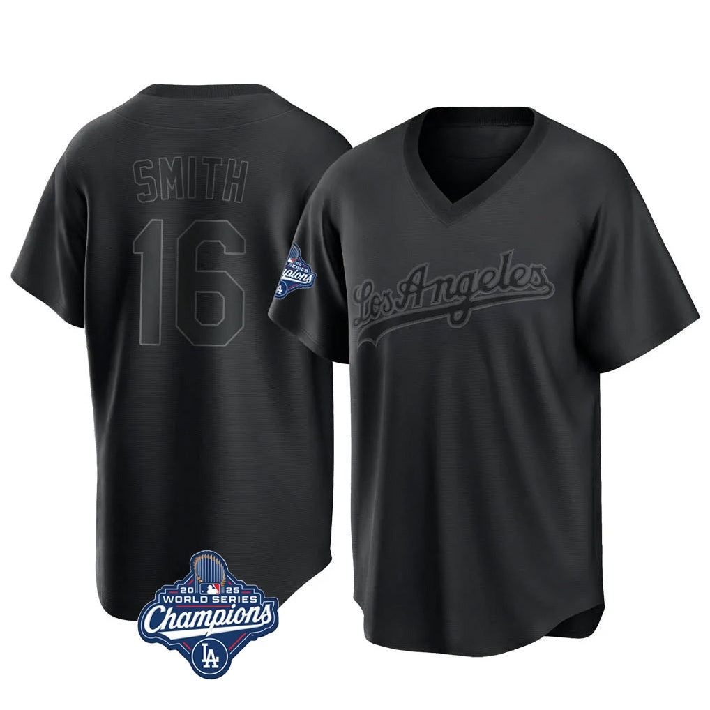 Los Angeles Dodgers #16 Will Smith Player Black HOLBERT World Series Meet Pitch Fashion T-shirt Stitched Jerseys