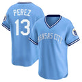 Kansas City Royals #13 Salvador Perez Player Light Blue HOLBERT Limited Throwback Cooperstown Collection T-shirt Stitched Jerseys