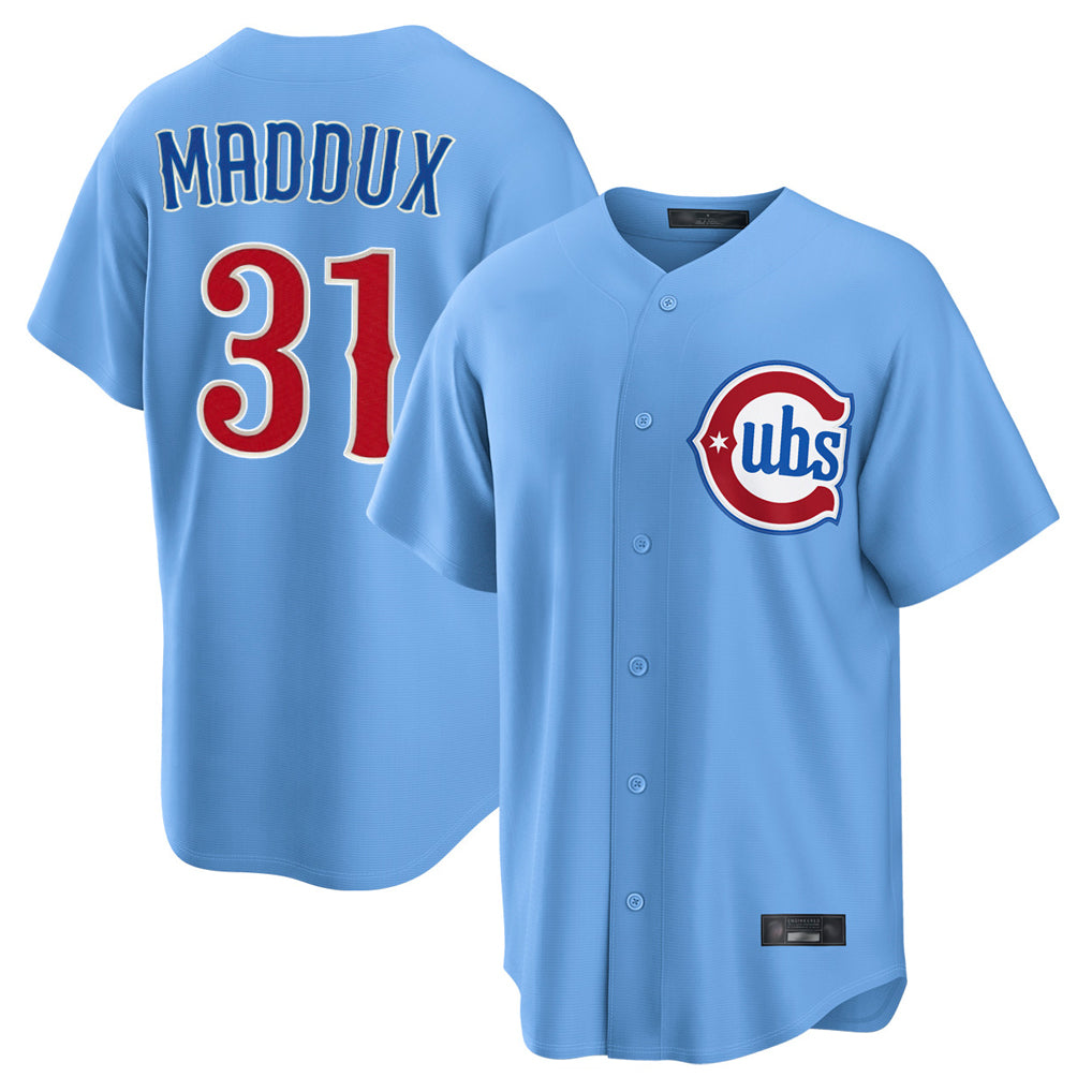 Chicago Cubs #31 Greg Maddux Player Light Blue HOLBERT Home Game Stitched Jerseys
