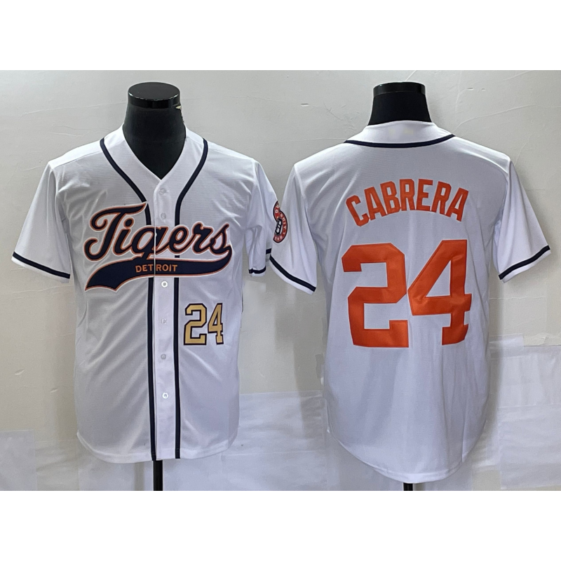 Detroit Tigers #24 Miguel Cabrera Number White HOLBERT Cool Base Stitched Jersey
