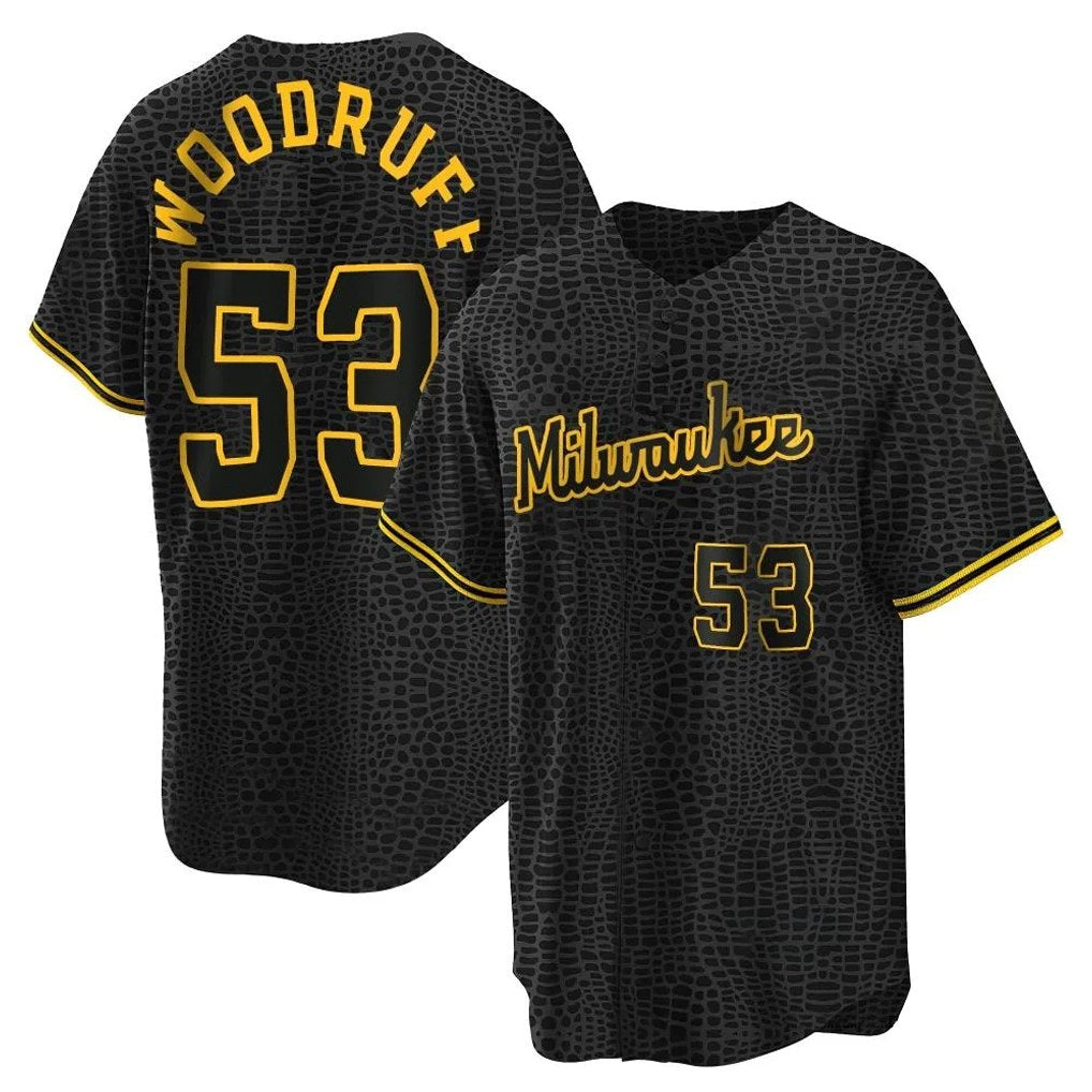 Milwaukee Brewers #53 Brandon Woodruff Player Black HOLBERT Snake Skin City Home Game Stitched Jerseys