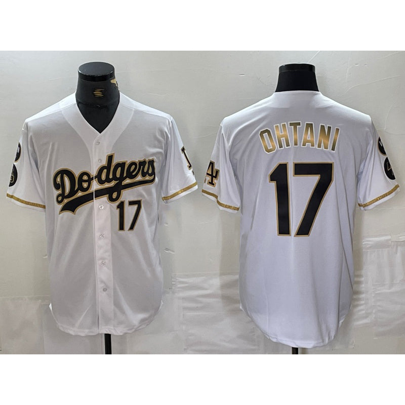 Los Angeles Dodgers #17 Shohei Ohtani Number White Gold HOLBERT Fashion Stitched Cool Base Limited Jersey