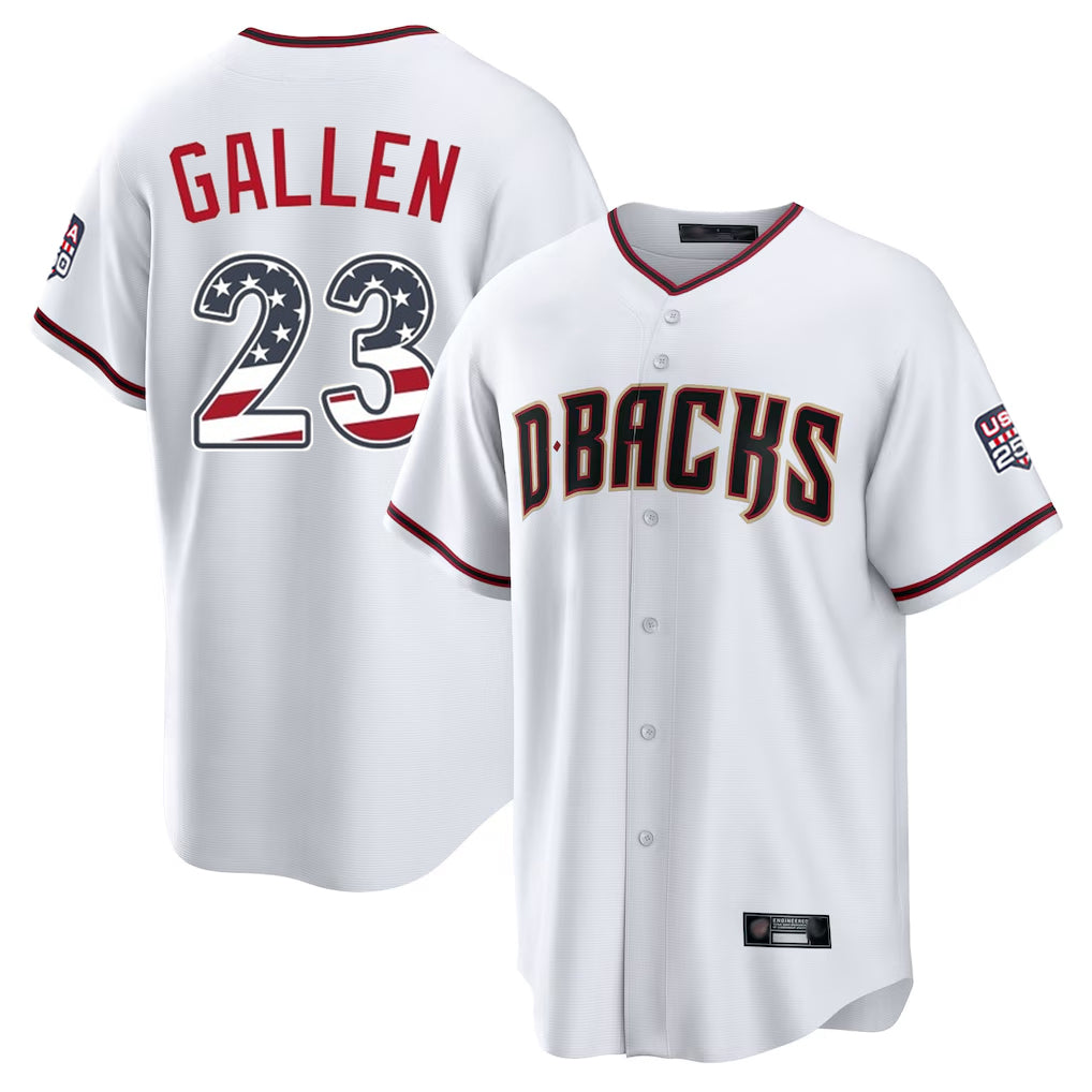 Arizona Diamondbacks #23 Zac Gallen Player White HOLBERT USA 250 Fourth of July Home Game Stitched Jerseys