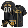 Custom Atlanta Braves 2024 Robinson & Georgia Patch Vapor Premier Limited Jersey ¨C Black Gold HOLBERT