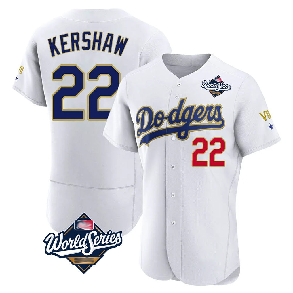 Los Angeles Dodgers #22 Clayton Kershaw Player Gold White HOLBERT World Series 2026 Collection Stadium Limited Elite Stitched Jerseys