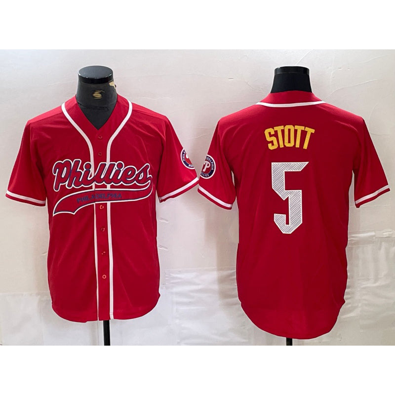 Philadelphia Phillies #5 Bryson Stott Red HOLBERT Cool Base Stitched Jersey
