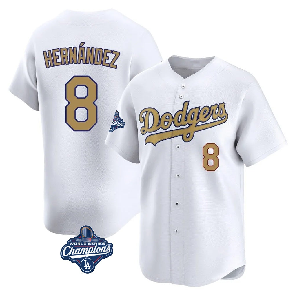 Los Angeles Dodgers #8 Enrique Hern¨¢ndez Player White Gold HOLBERT World Series Meet Collection Limited Home Stitched Jerseys