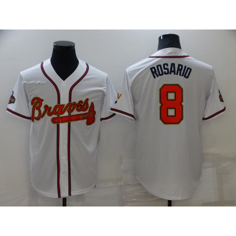 Atlanta Braves #8 Eddie Rosario 2022 White Gold HOLBERT World Series Champions Program Cool Base Stitched Jersey
