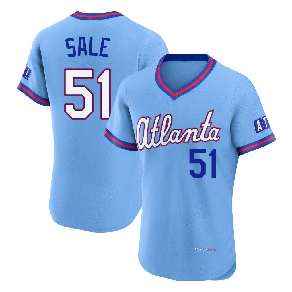 Atlanta Braves #51 Chris Sale Player Powder Blue HOLBERT 2026 City Connect T-shirt Limited Elite Home Game Stitched Jerseys