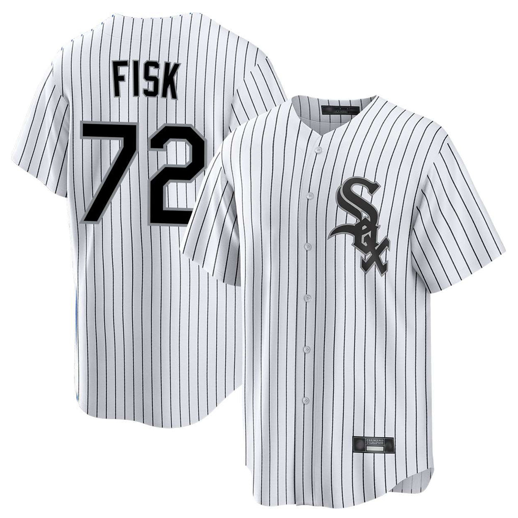 Chicago White Sox #72 Carlton Fisk Player White HOLBERT Stripe Home Game Stitched Jerseys