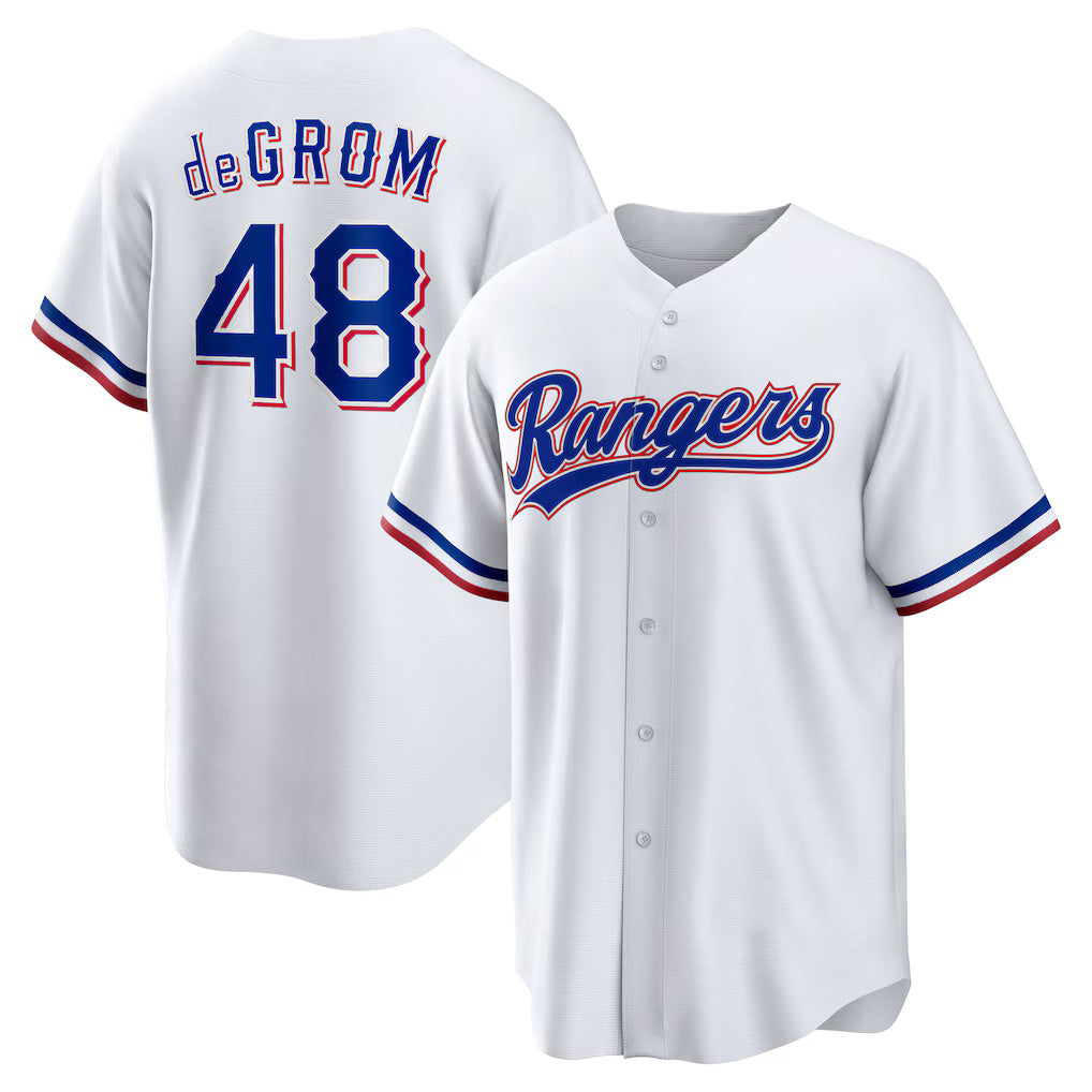Texas Rangers #48 Jacob deGrom White HOLBERT Home Replica Player Jersey