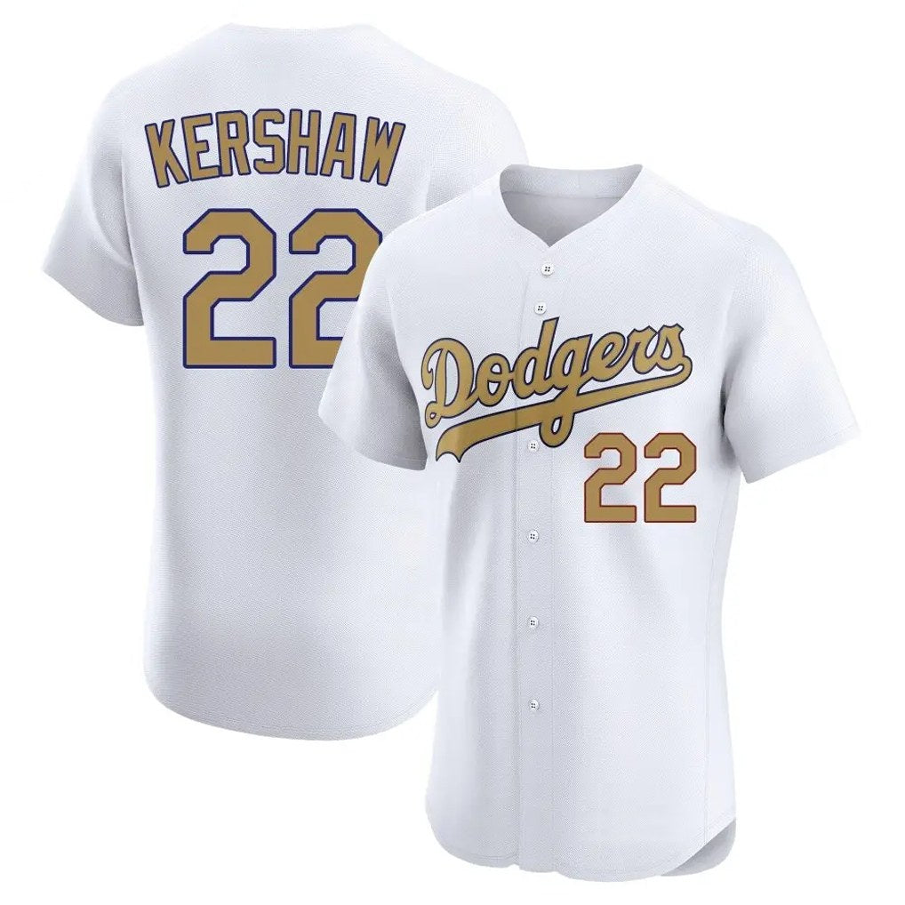 Los Angeles Dodgers #22 Clayton Kershaw Player White Gold HOLBERT Limited Elite Home Stitched Jerseys