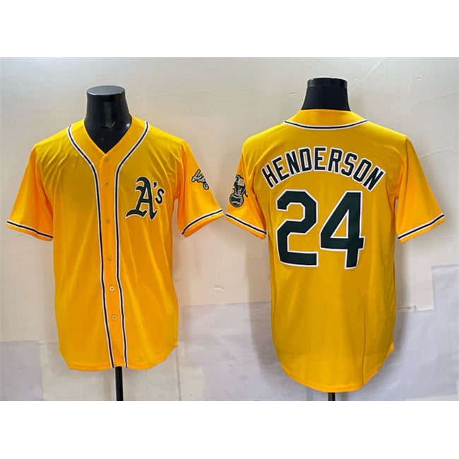 Oakland Athletics #24 Rickey Henderson Yellow HOLBERT With Patch Stitched Baseball Jersey