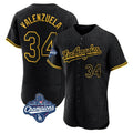 Los Angeles Dodgers #34 Fernando Valenzuela Player Black HOLBERT World Series Meet Snake Skin City Limited Elite Home Stitched Jerseys