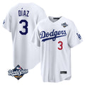 Los Angeles Dodgers #3 Edwin D¨ªaz Player White HOLBERT World Series Home Game Stitched Jerseys