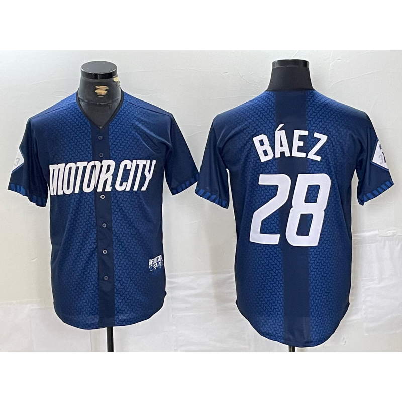Detroit Tigers #28 Javier Baez 2024 Navy HOLBERT City Connect Cool Base Limited Stitched Jersey