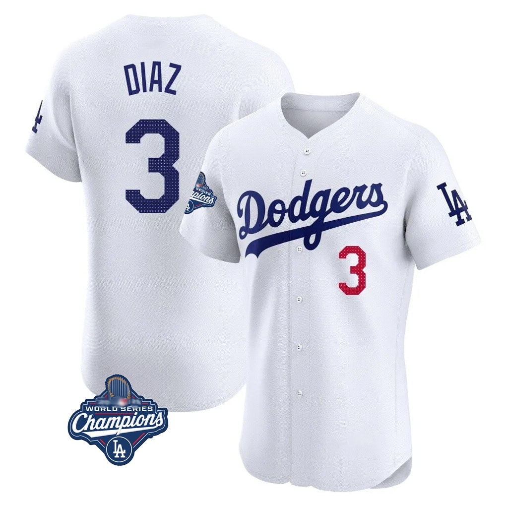 Los Angeles Dodgers #3 Edwin D¨ªaz Player White HOLBERT World Series Meet Limited Elite Home Stitched Jerseys