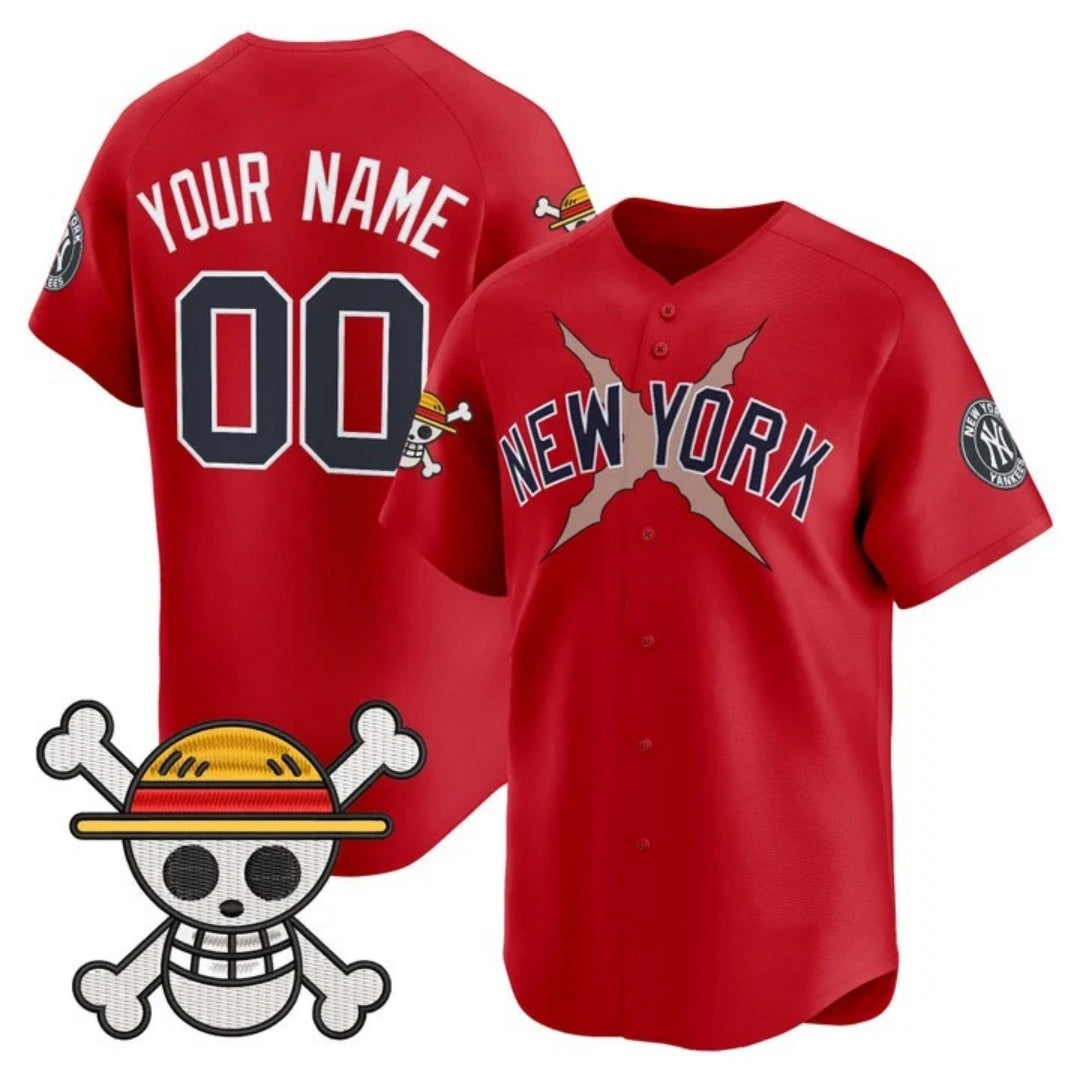 Custom New York Yankees x One Piece Red HOLBERT Vapor Premier Limited Jersey - Stitched