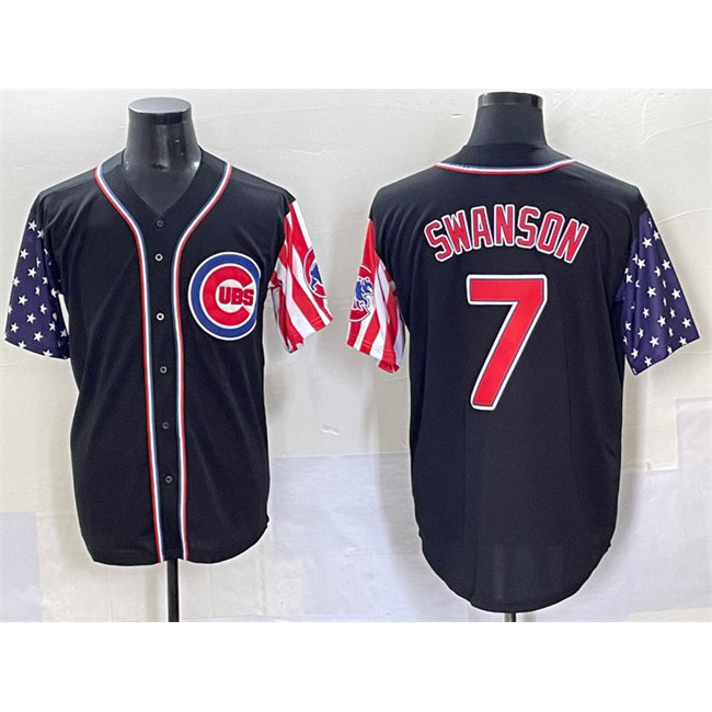 Chicago Cubs #7 Dansby Swanson Black HOLBERT 2025 Independence Day Vapor Premier Limited Stitched Jersey