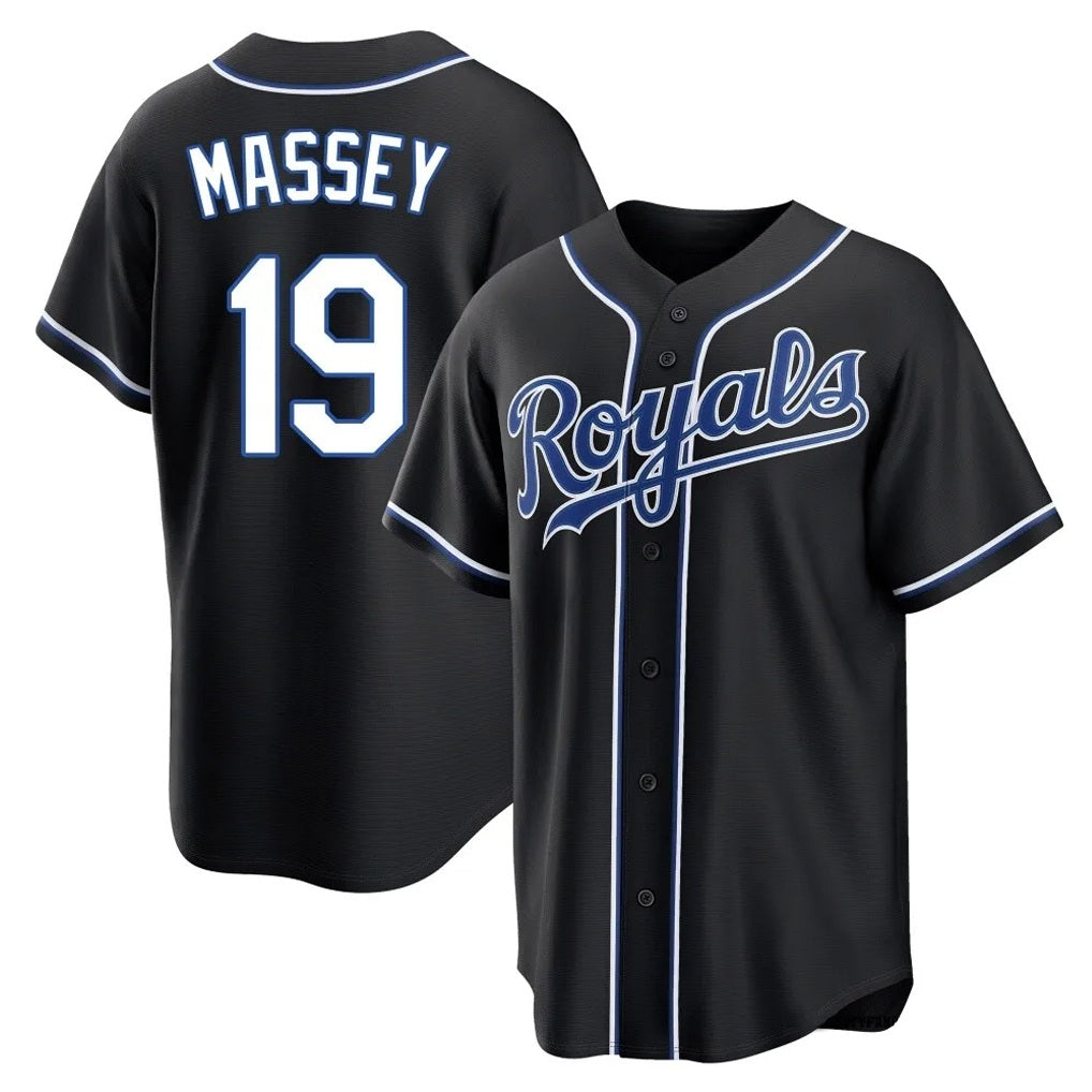 Kansas City Royals #19 Michael Massey Player Black HOLBERT Carbon Fashion Home Game Stitched Jerseys