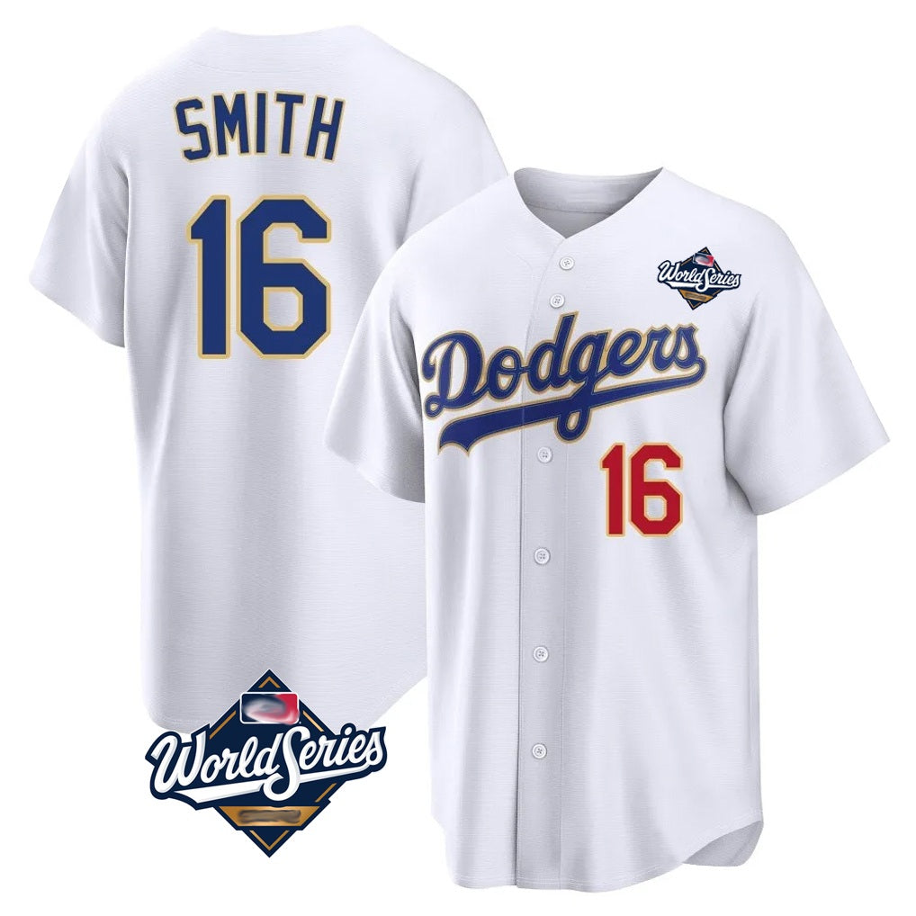 Los Angeles Dodgers #16 Will Smith Player Gold White HOLBERT World Series 2026 Collection Stadium Limited Stitched Jerseys