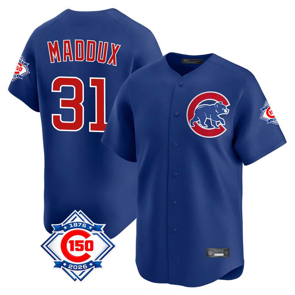 Chicago Cubs #31 Greg Maddux Player Royal HOLBERT 150th Anniversary Limited Home Stitched Jerseys