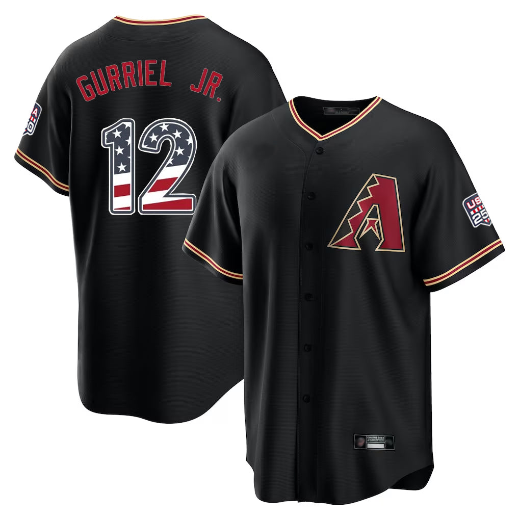 Arizona Diamondbacks #12 Lourdes Gurriel Jr Player Black HOLBERT USA 250 Fourth of July Game Home Stitched Jerseys