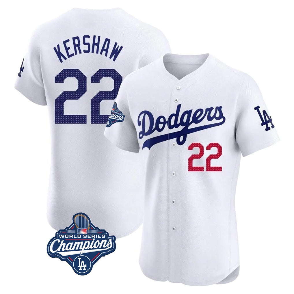 Los Angeles Dodgers #22 Clayton Kershaw Player White HOLBERT World Series Meet Limited Elite Stitched Jerseys