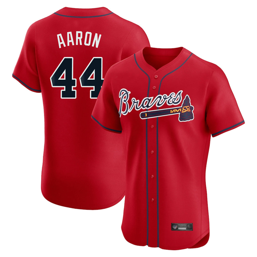 Atlanta Braves #44 Hank Aaron Player Red HOLBERT Limited Elite Home Game Stitched Jerseys