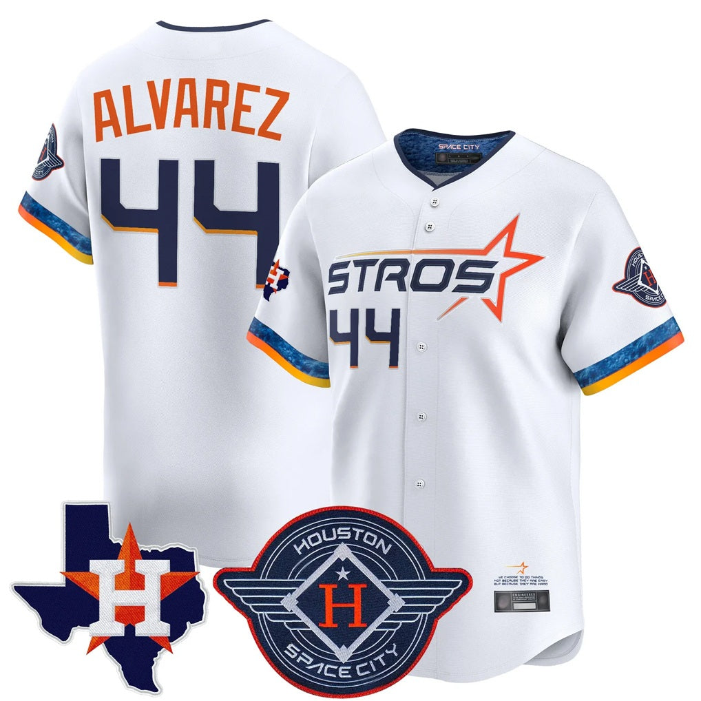 Houston Astros #44 Yordan Alvarez Player White HOLBERT City Connect Texas Patch Vapor Premier Limited Home Stitched Jerseys