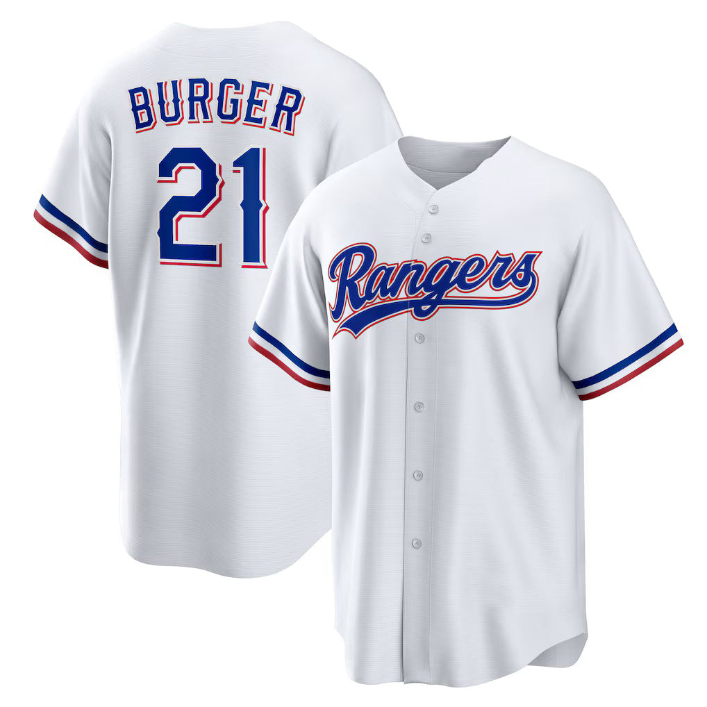 Texas Rangers #21 Jake Burger White HOLBERT Home Replica Jersey