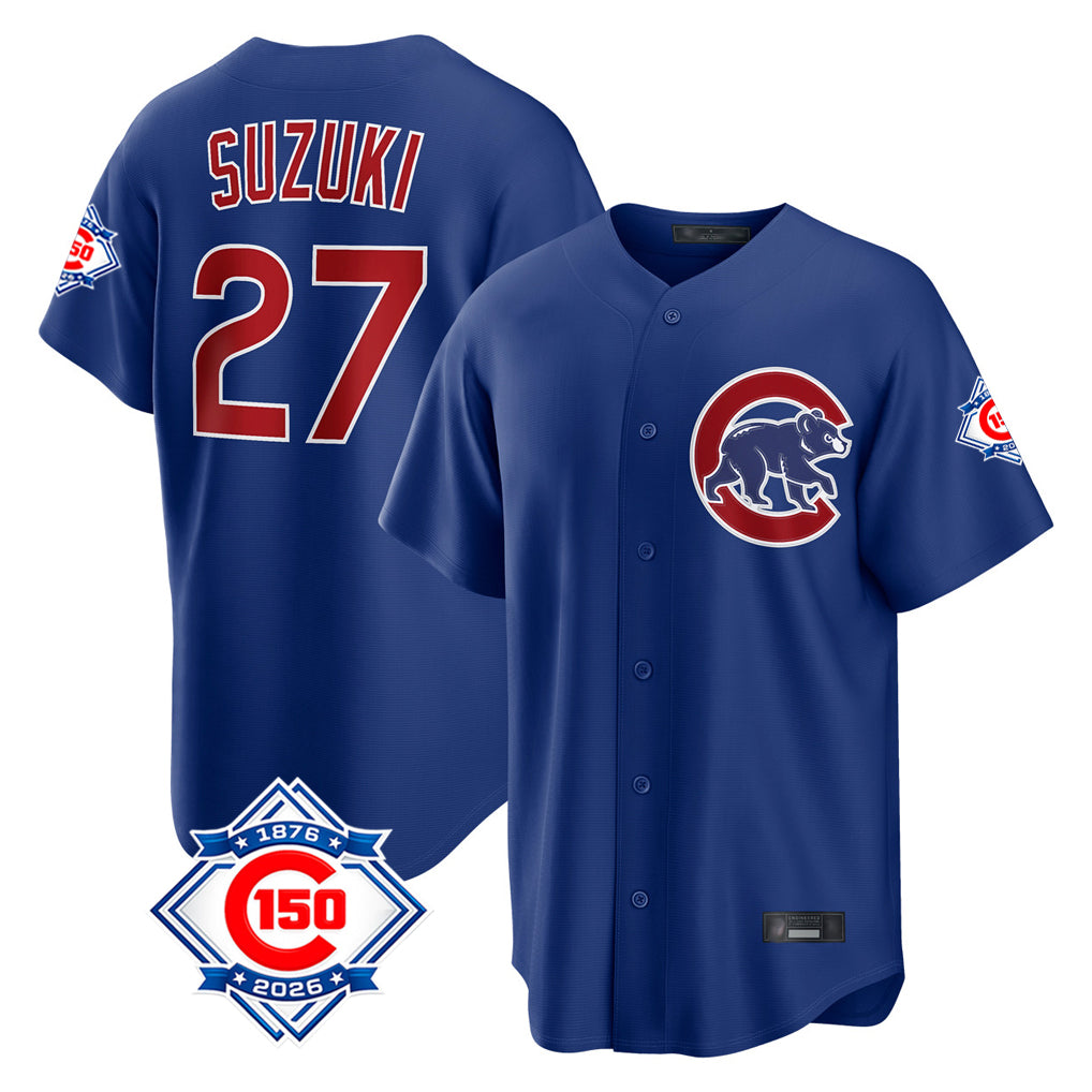 Chicago Cubs #27 Seiya Suzuki Player Royal HOLBERT 150th Anniversary Home Game Stitched Jerseys