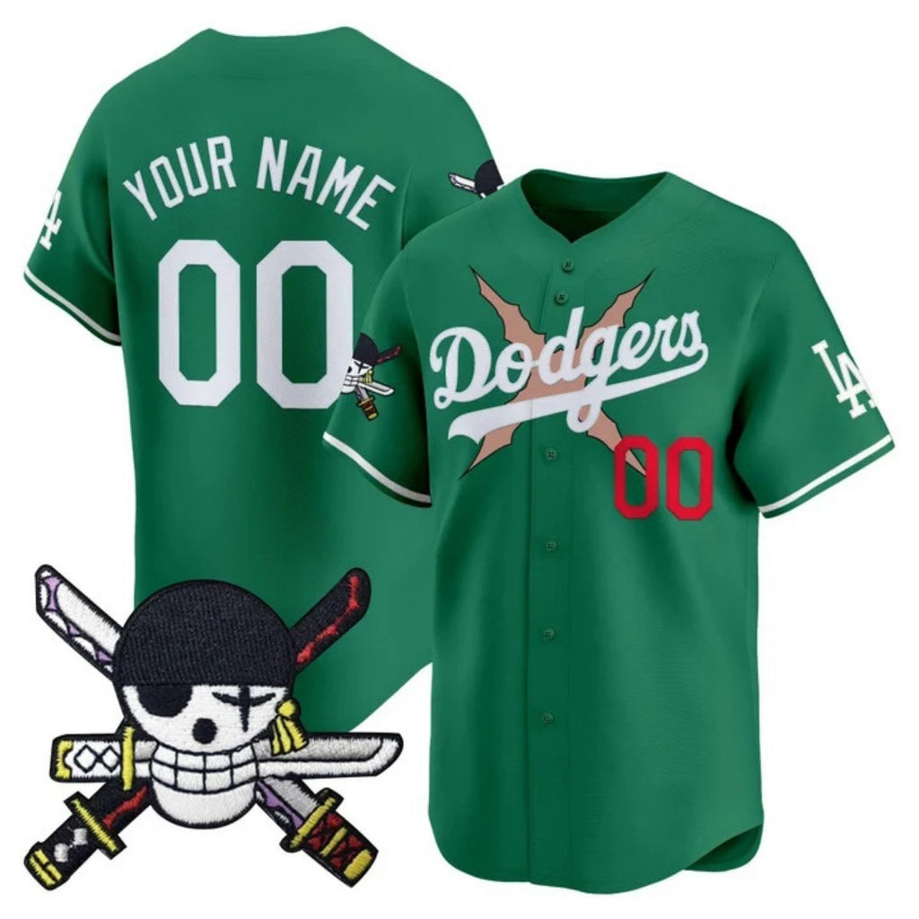 Custom Los Angeles Dodgers x One Piece Green HOLBERT Zoro Patch Vapor Premier Limited Jersey - Stitched