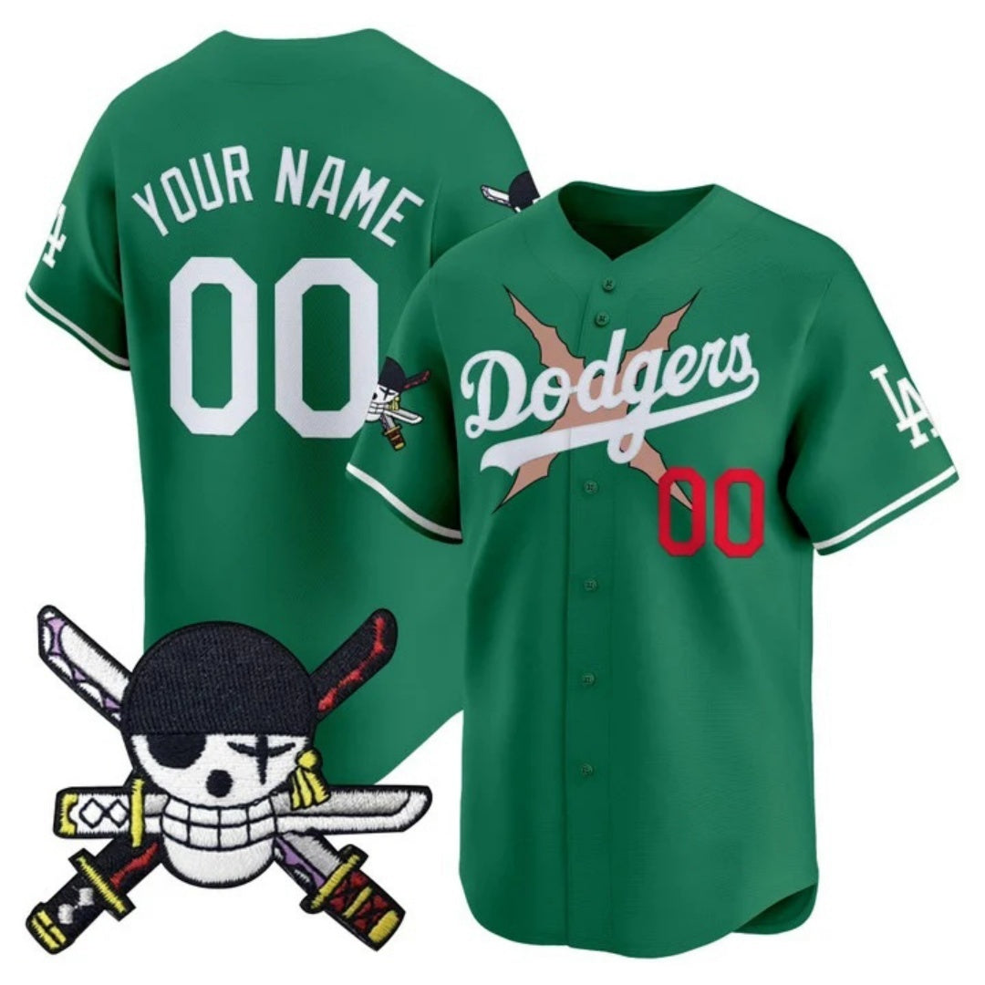 Custom Los Angeles Dodgers x One Piece Green HOLBERT Zoro Patch Vapor Premier Limited Jersey - Stitched