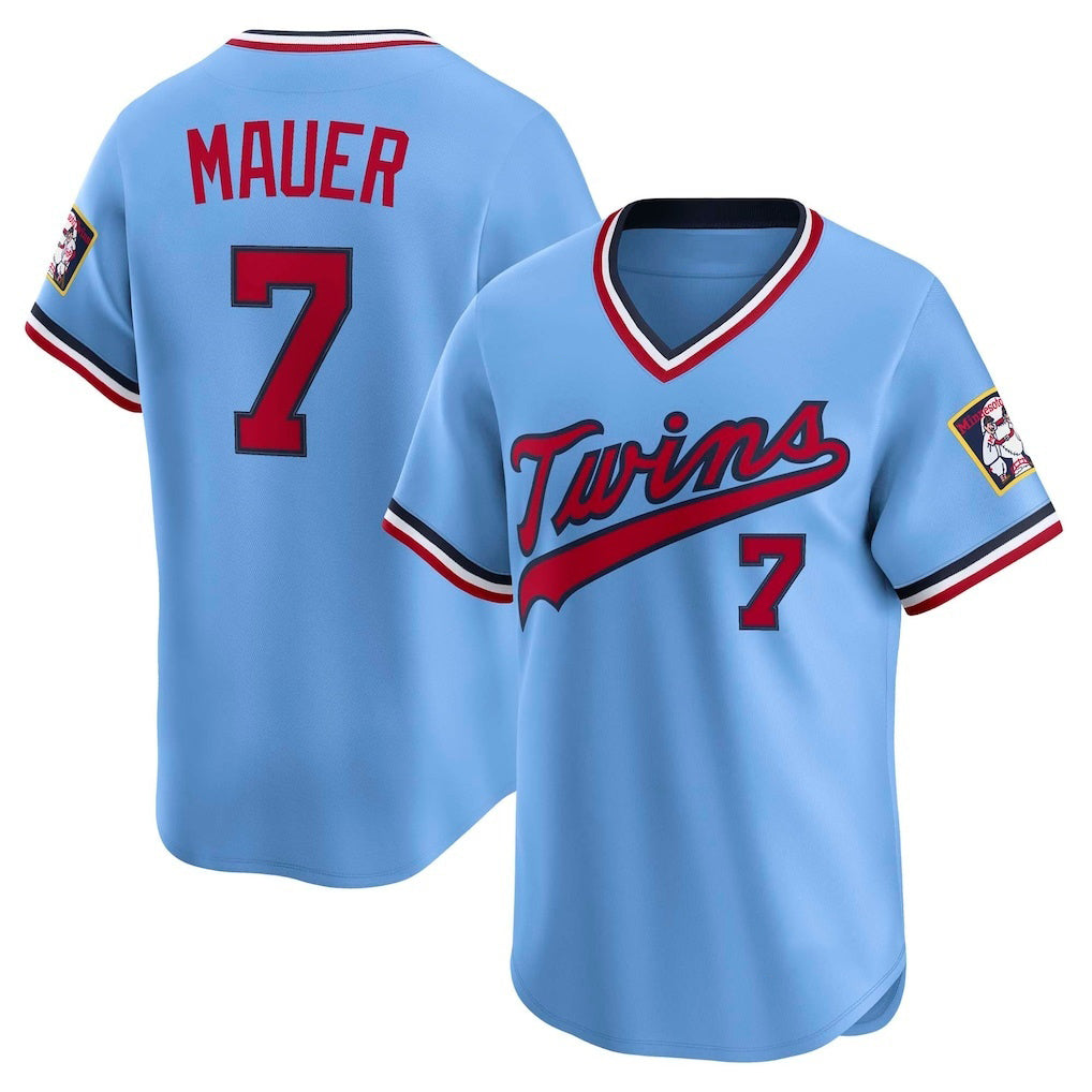 Minnesota Twins #7 Joe Mauer Light Blue HOLBERT Throwback Cooperstown Collection Limited Jersey