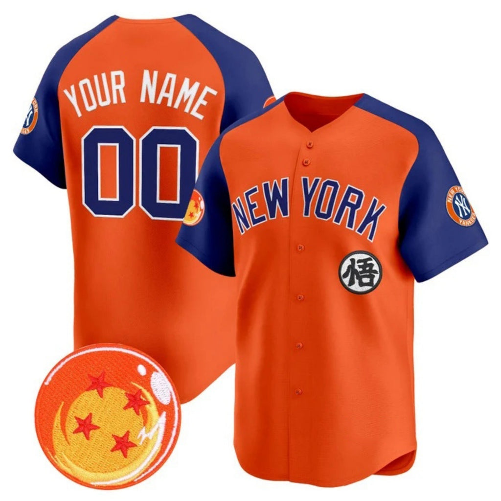 Custom New York Yankees x Dragon Ball Royal Orange HOLBERT Vapor Premier Limited Jersey - All Stitched