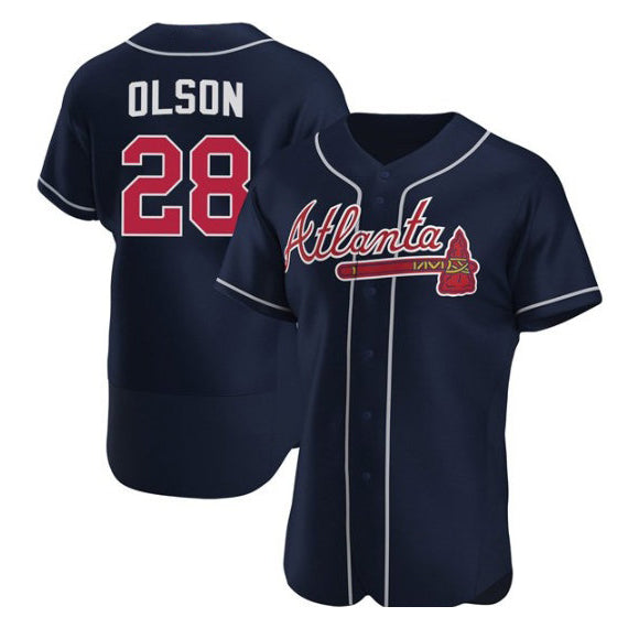 Atlanta Braves #28 Matt Olson Navy HOLBERT Flex Base Stitched Jersey