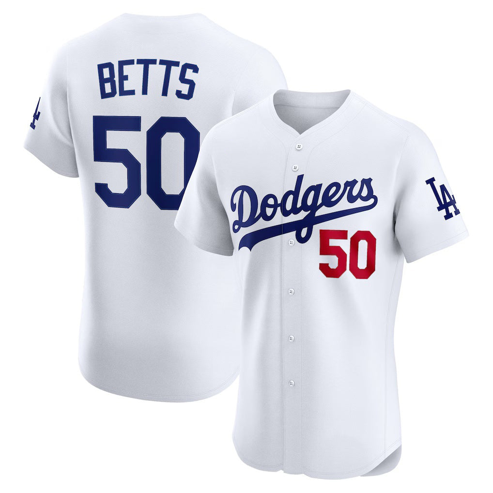 Los Angeles Dodgers #50 Mookie Betts White HOLBERT Home Elite Player Jersey