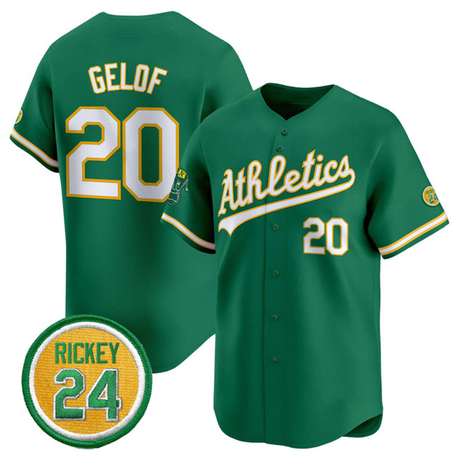 Oakland Athletics #20 Zack Gelof Green HOLBERT 2024 Limited With Rickey Henderson Patch Stitched Jersey
