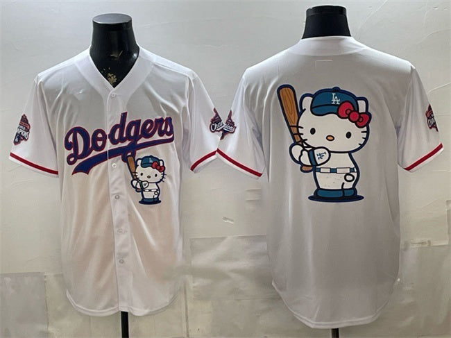 Los Angeles Dodgers Team Big Logo White HOLBERT Hello Kitty Night 2025 World Series Champions Patch Stitched Jersey